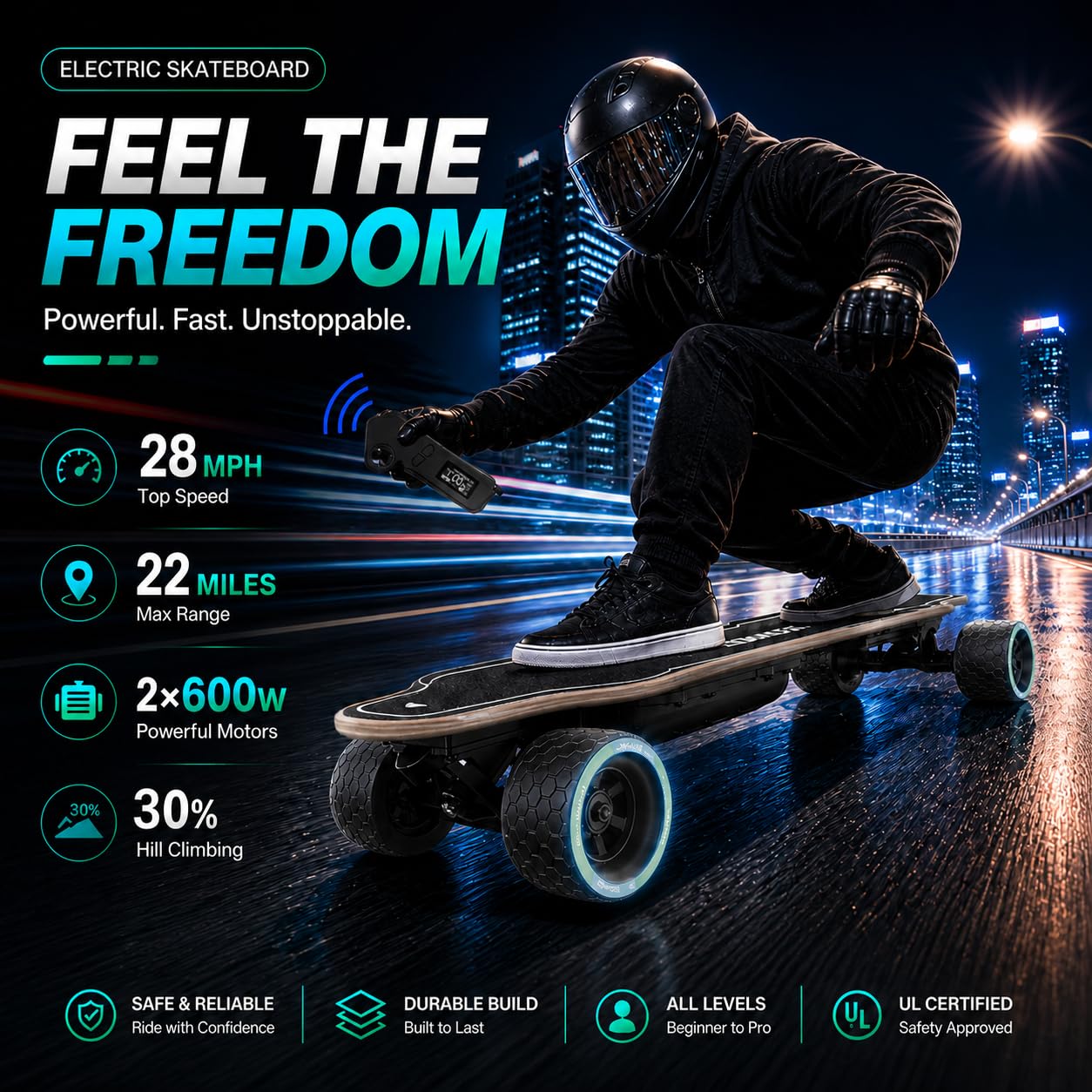 Amazon.com : Dnaskate V4 Electric Skateboard with Remote, 28 Mph